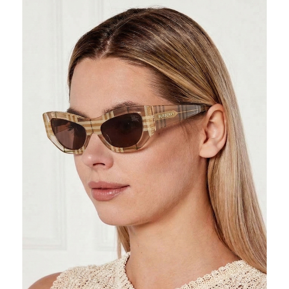 NWT Burberry 0BE4450U-415773 Check Beige Cat Eye 54mm Sunglasses